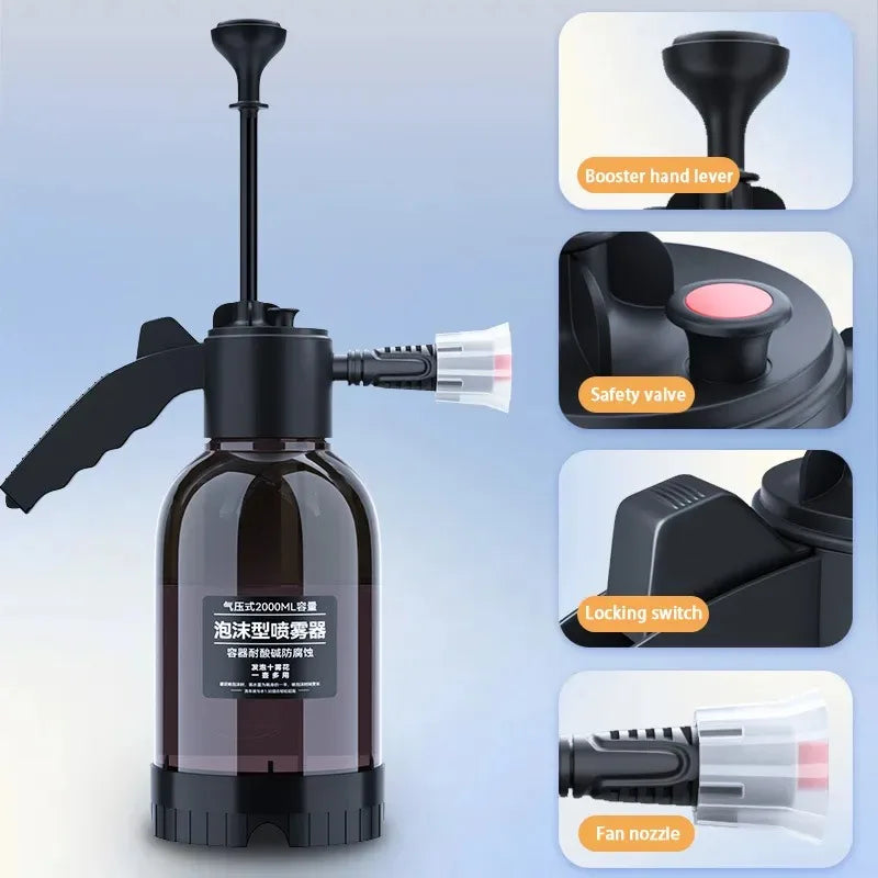 2L Hand Pump Foam Gardening Sprayer Snow Foam Gun Nozzle With Pressure Relief Valve Wash Spray Bottle Window Gardening Tools